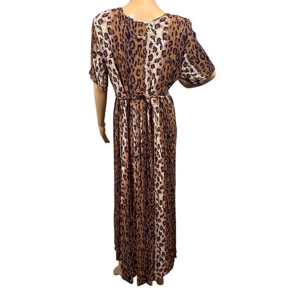 80's Bila Animal Print Midi Dress Tie Waist Shoulder Pads SZ M Retro Vintage - Picture 3 of 8